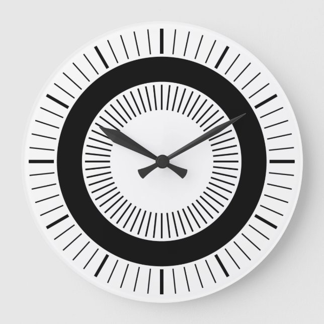 Concentric Rays - Solid Black Large Clock (Front)