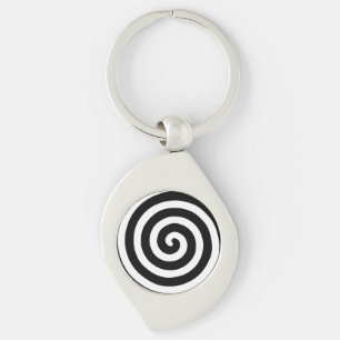 Concentric Spiral in Black & White Key Ring
