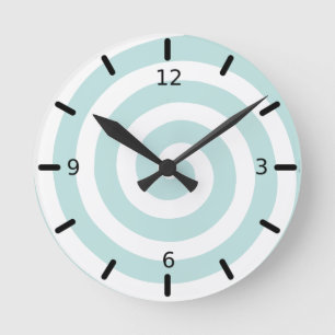 Concentric Spiral in Teal & White Round Clock