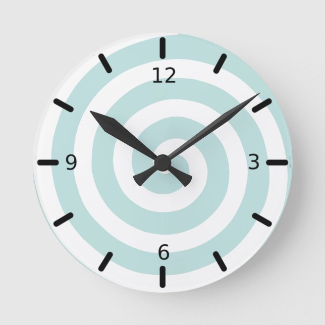 Concentric Spiral in Teal & White Round Clock (Front)