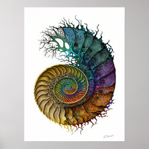 Concept Ammonite Fossil in vibrant Ink Colours Poster