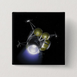 Concept of a crew blasting off 15 cm square badge