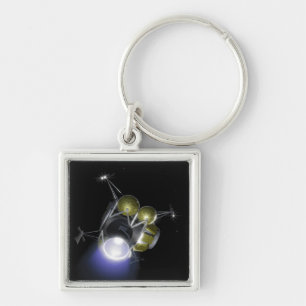 Concept of a crew blasting off key ring