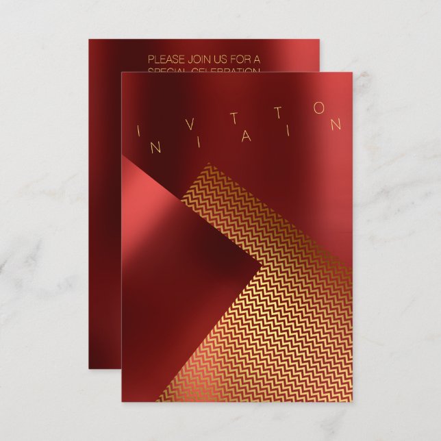 Conceptual Event Chaveron Metal Red Ruby Gold Invitation (Front/Back)