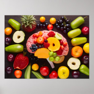 Conceptual Image of Brain and Fruits Poster