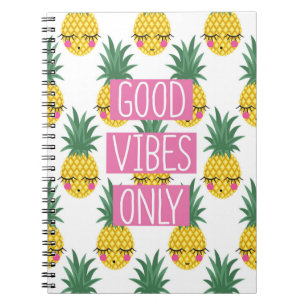 Conceptual phrase Good vibes only on seamless patt Notebook
