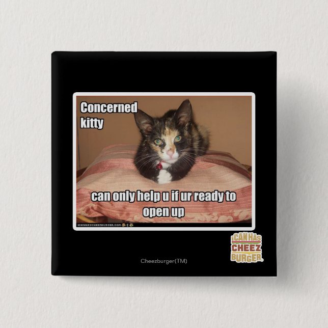 Concerned Kitty 15 Cm Square Badge (Front)