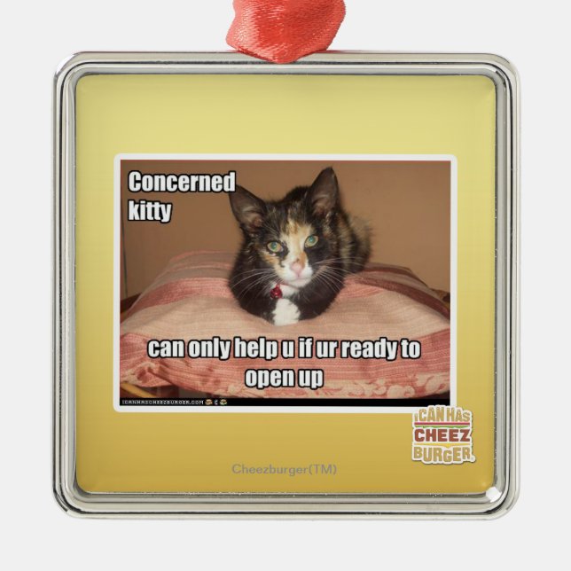 Concerned Kitty Metal Tree Decoration (Front)