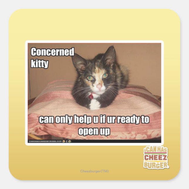 Concerned Kitty Square Sticker (Front)