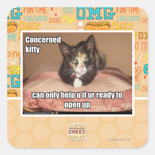 Concerned Kitty Square Sticker (Front)