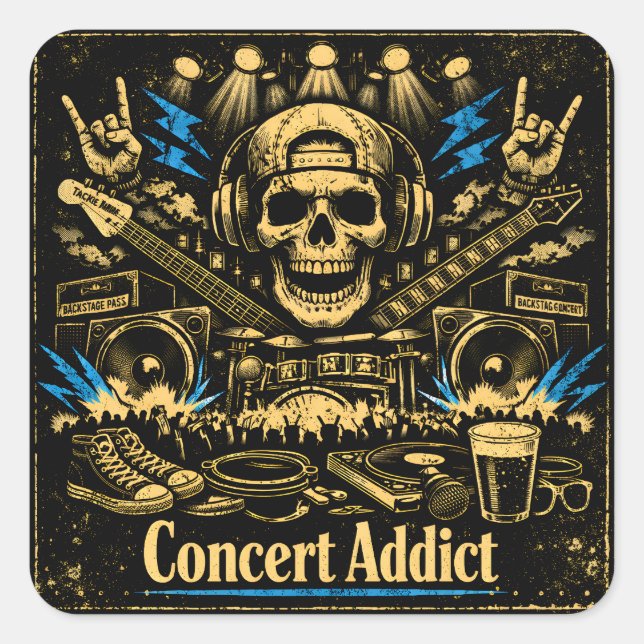 Concert Addict – Live Music Fan Culture Square Sticker (Front)