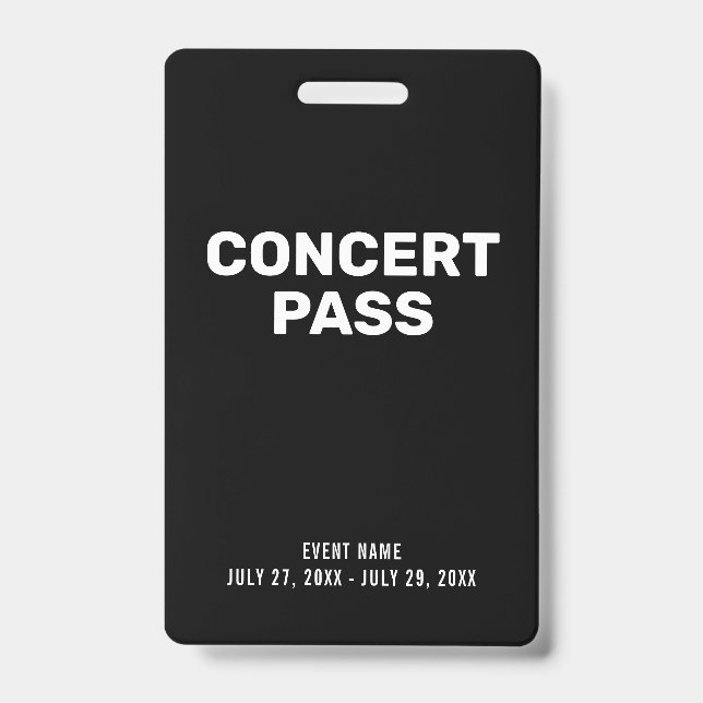 Concert Pass Black & White Custom ID Badge (Front)