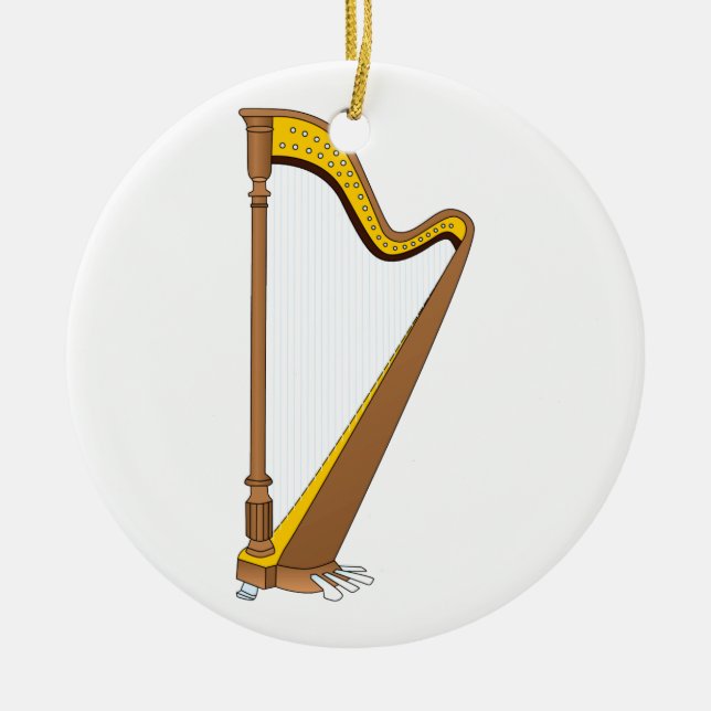 Concert Pedal Harp Graphic Design Ceramic Tree Decoration (Front)