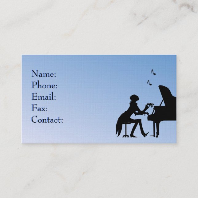Concert Piano Player Blue Business Card (Front)