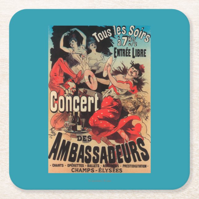 Concert Poster on Avenue de Champs-Elysees Square Paper Coaster (Front)
