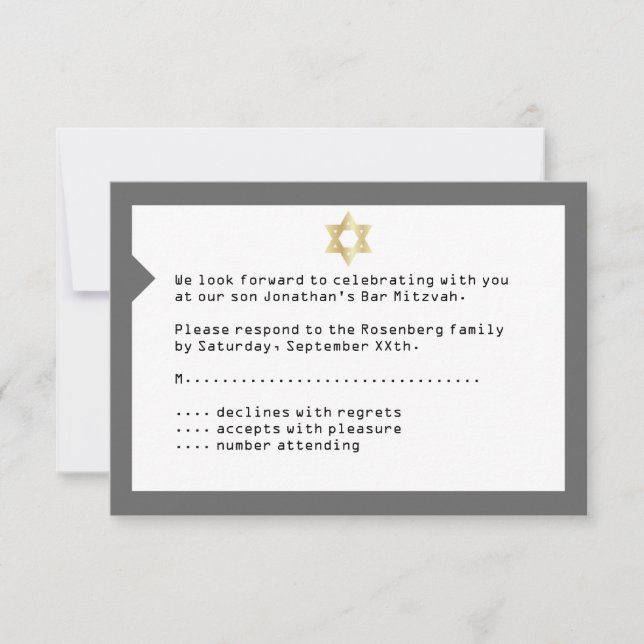 Concert Ticket Bar Mitzvah RSVP Reply in Grey (Front)