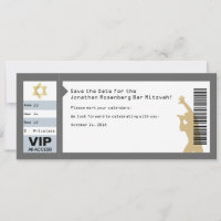 Concert Ticket Bar Mitzvah Save the Date in Grey