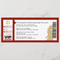 Concert Ticket Bat Mitzvah Invitation Crimson Red
