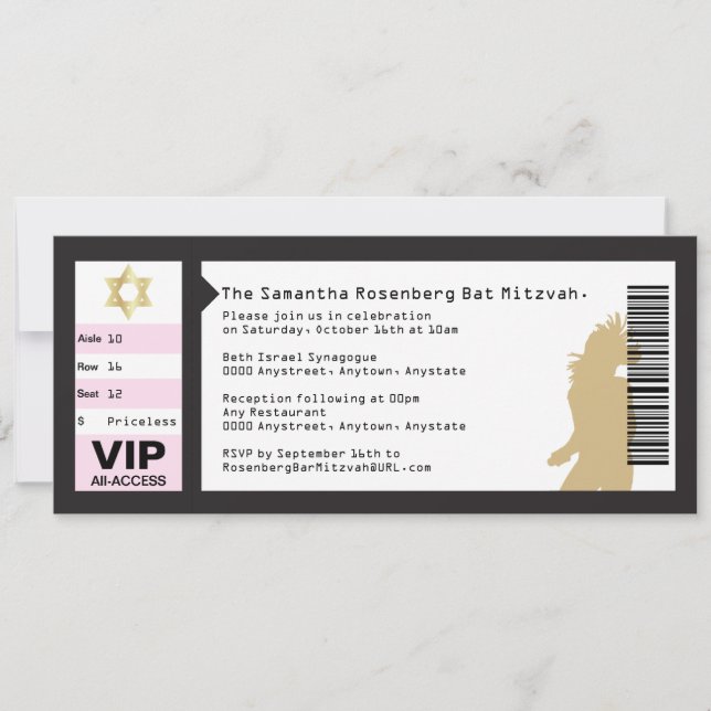 Concert Ticket Bat Mitzvah Invitation in Black (Front)