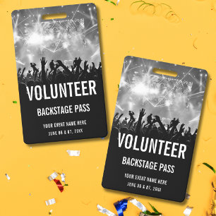 Concert Volunteer All Access Pass Black White ID Badge