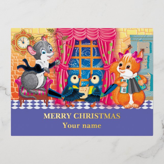 concert Young Animal Foil Holiday Postcard (Front)