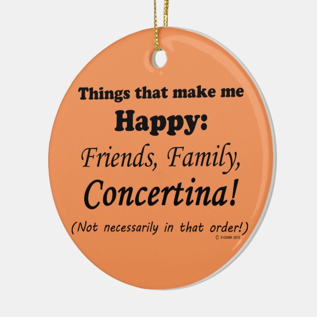 Concertina Makes Me Happy Ceramic Tree Decoration (Left)
