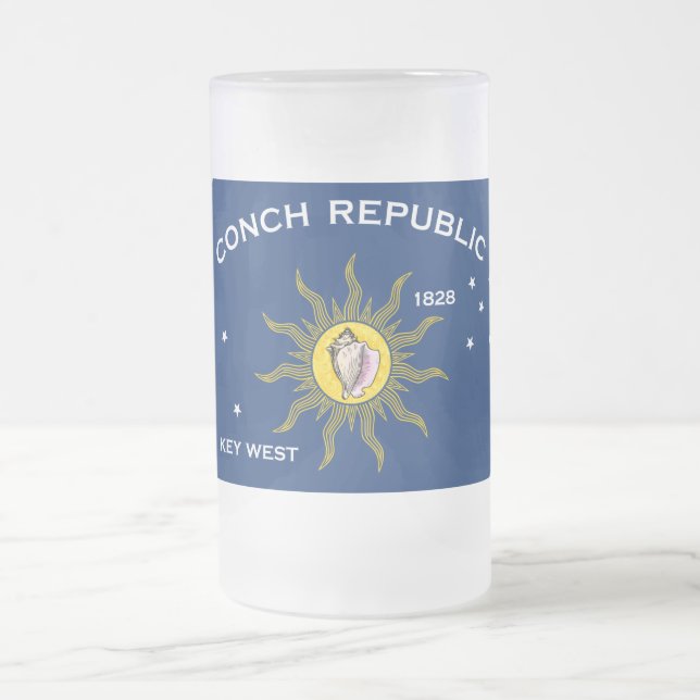 Conch Republic Flag Frosted Glass Beer Mug (Center)