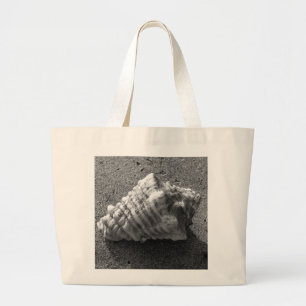 Conch Seashell Black and White Beach Tote Bag