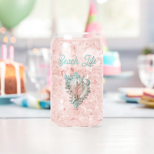 Conch Shell "Beach Life" Can Glass