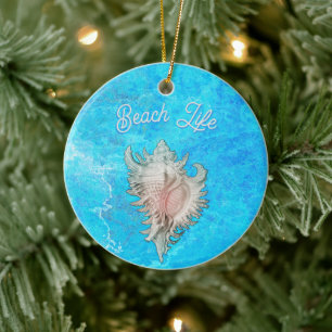 Conch Shell "Beach Life" Ceramic Tree Decoration