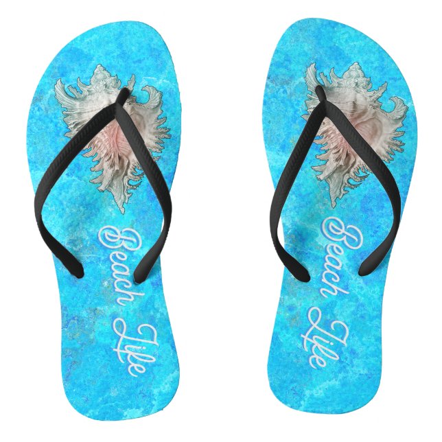 Conch Shell "Beach Life"  Flip Flops (Footbed)