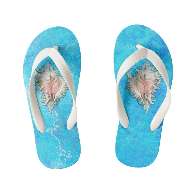Conch Shell "Beach Life"  Kid's Flip Flops (Footbed)