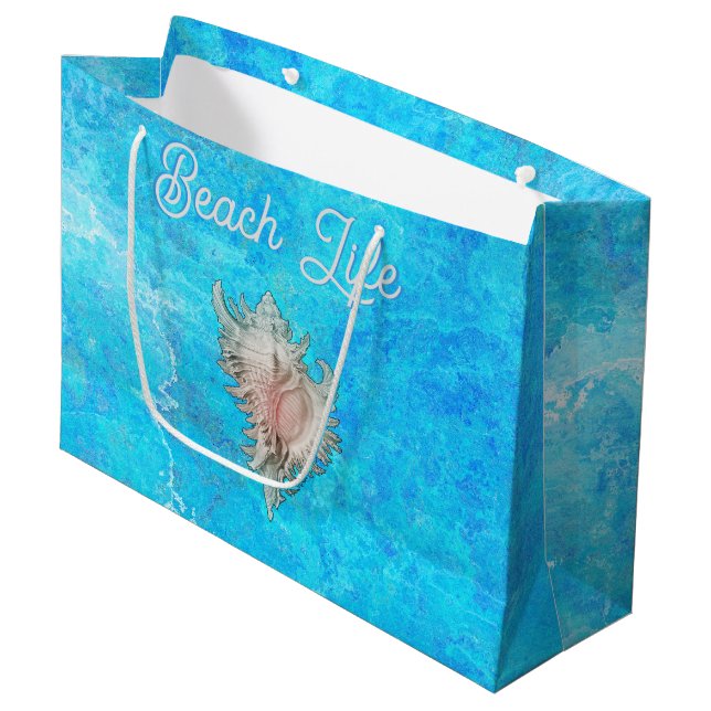 Conch Shell "Beach Life"  Large Gift Bag (Front Angled)