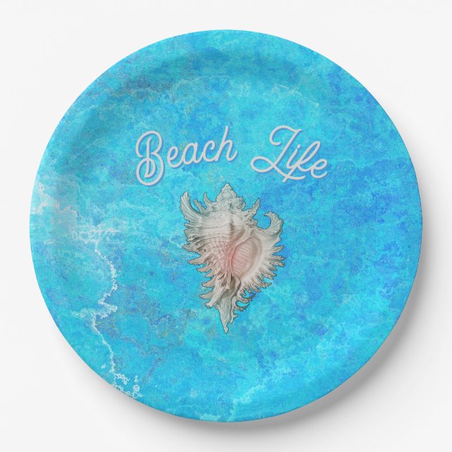 Conch Shell "Beach Life"  Paper Plate (Front)