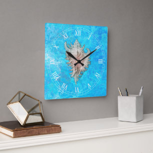 Conch Shell "Beach Life" Square Wall Clock