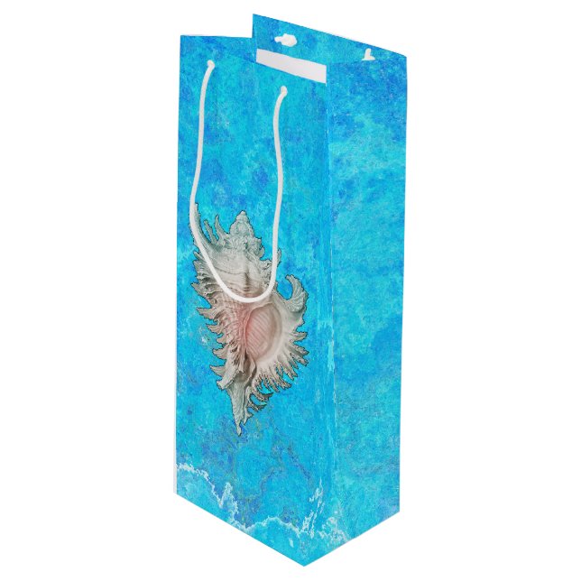 Conch Shell "Beach Life" Wine Gift Bag (Front Angled)