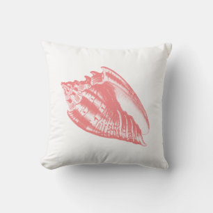 Conch Shell - coral pink and white Cushion