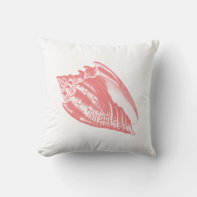 Conch Shell - coral pink and white Cushion (Front)