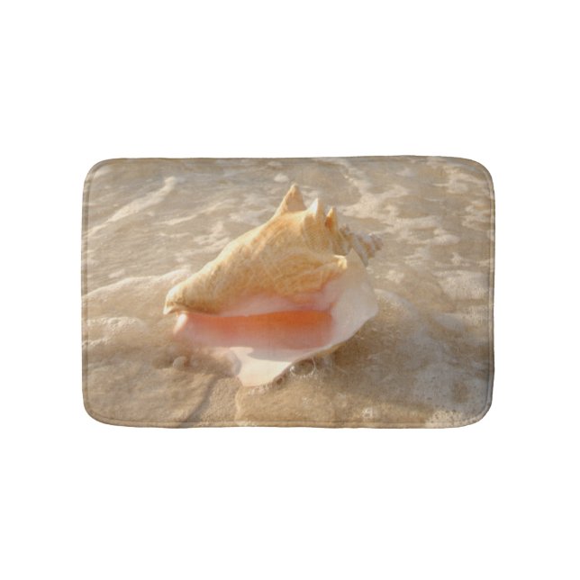 Conch Shell In Sand On Tropical Beach Bath Mat (Front)