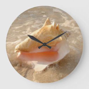 Conch Shell In Sand On Tropical Beach Large Clock