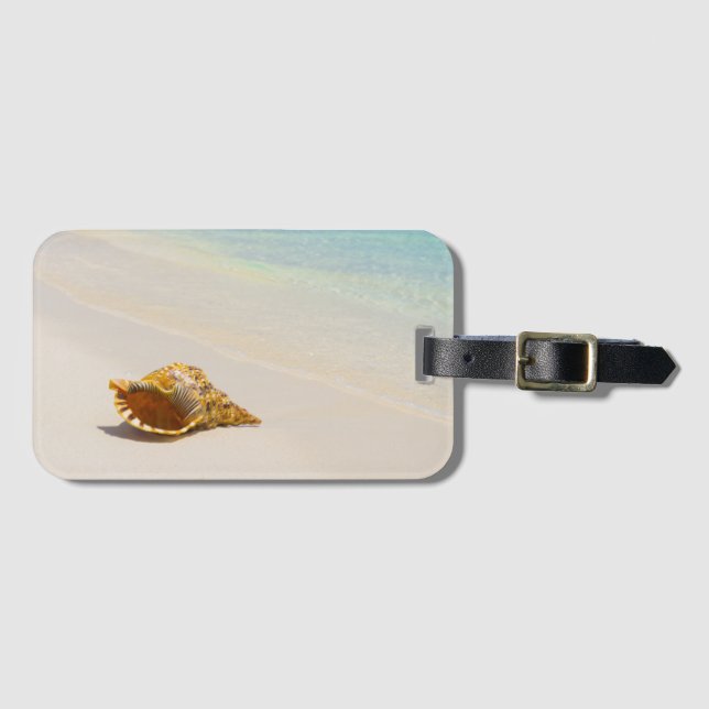 Conch Shell On Beach 3 Luggage Tag (Front Horizontal)