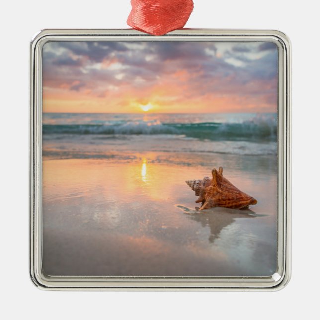 Conch Shell on the Beach | Jamaica Metal Tree Decoration (Front)