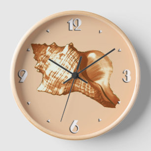 Conch shell sketch - brown, white and tan clock