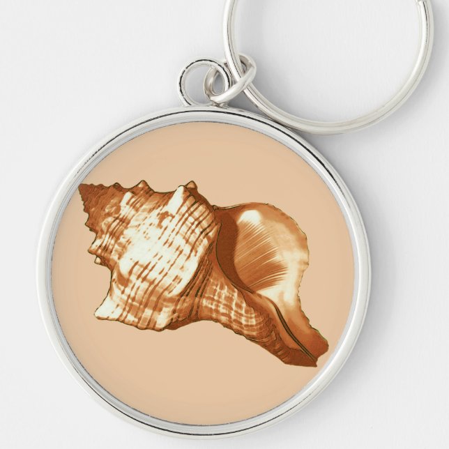 Conch shell sketch - brown, white and tan key ring (Front)