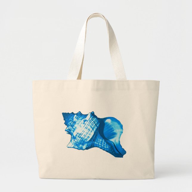 Conch shell sketch - cobalt and sky blue large tote bag (Front)