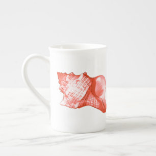 Conch shell sketch - coral, shell pink and white bone china mug