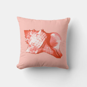 Conch shell sketch - coral, shell pink and white cushion