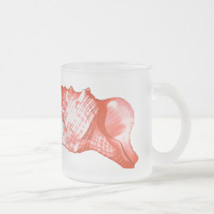 Conch shell sketch - coral, shell pink and white frosted glass coffee mug