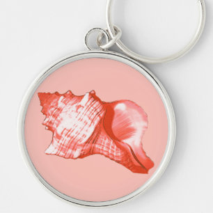 Conch shell sketch - coral, shell pink and white key ring
