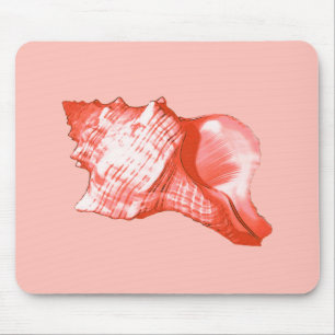 Conch shell sketch - coral, shell pink and white mouse mat